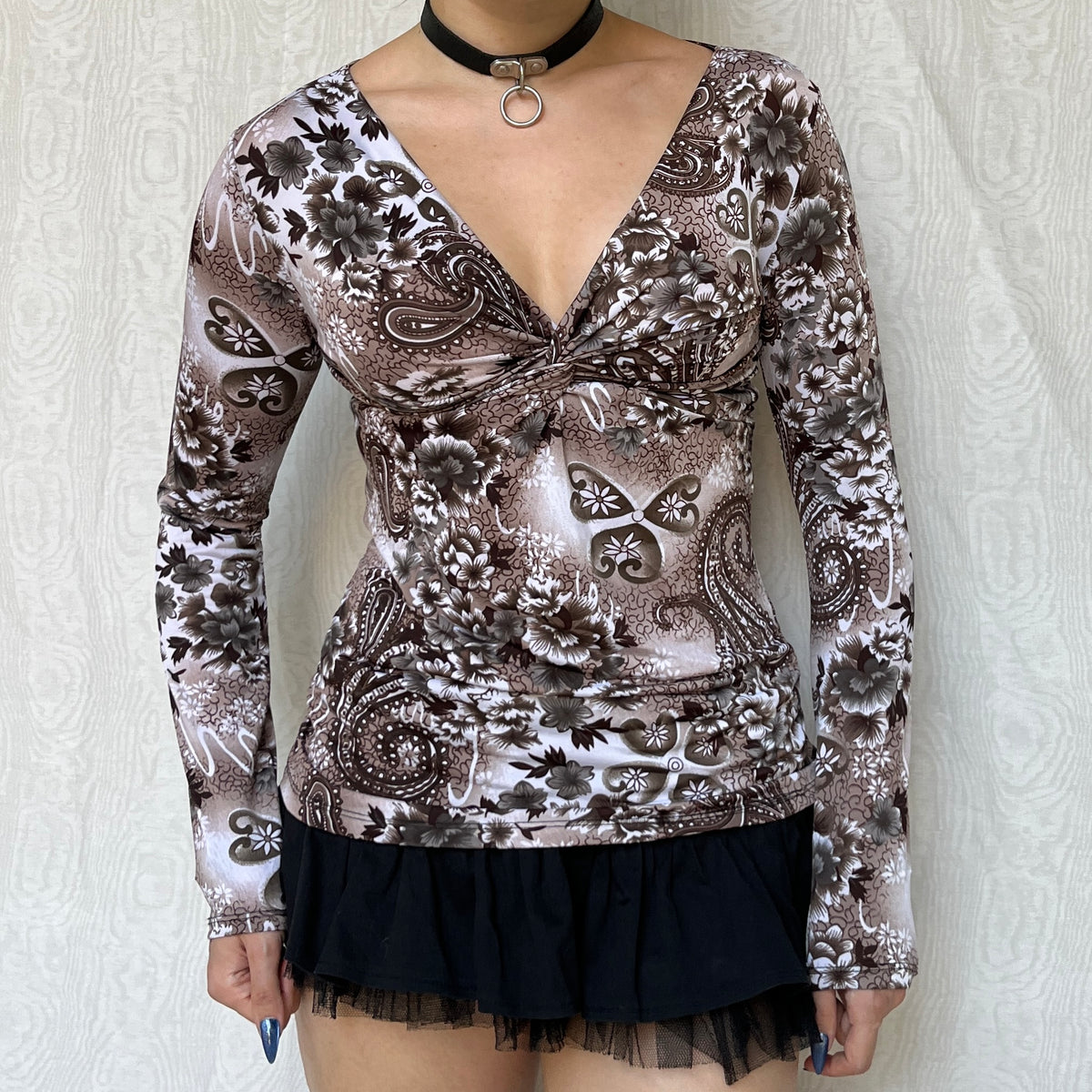 Vintage 00s Fairy Grunge Long Sleeve Graphic Top (S)