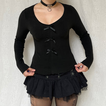 Vintage 00s Dark Coquette Soft Long Sleeve Top (S)