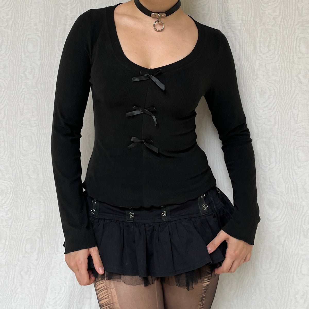 Vintage 00s Dark Coquette Soft Long Sleeve Top (S)