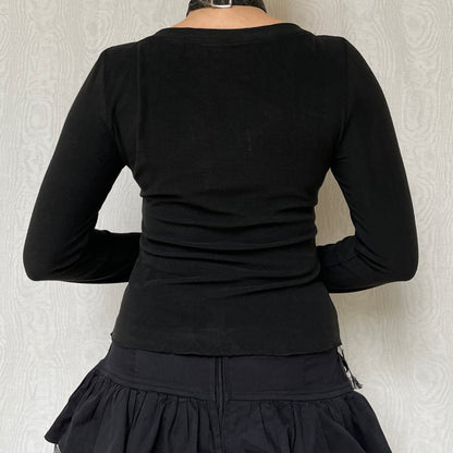 Vintage 00s Dark Coquette Soft Long Sleeve Top (S)