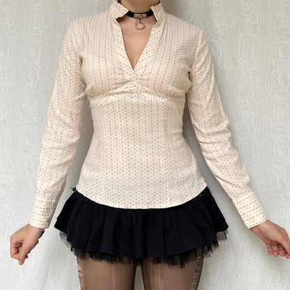 Vintage 00s Coquette Cream Long Sleeve Blouse Top (S)