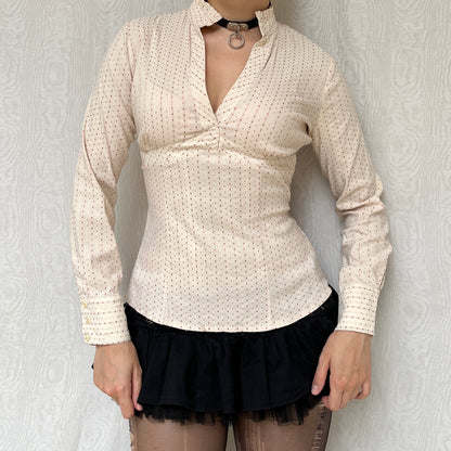 Vintage 00s Coquette Cream Long Sleeve Blouse Top (S)