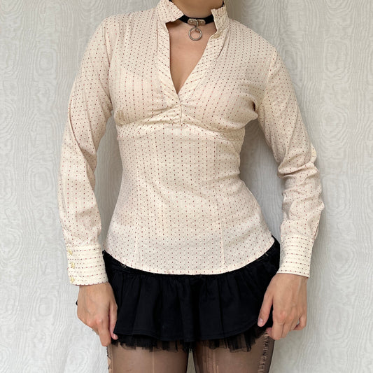 Vintage 00s Coquette Cream Long Sleeve Blouse Top (S)