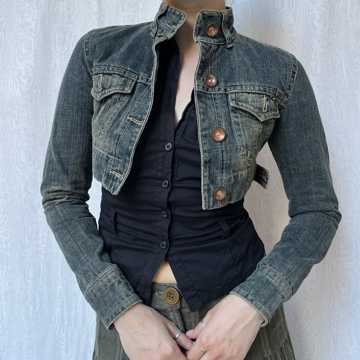 Vintage 00s Downtown Cropped Denim Jacket (XS)