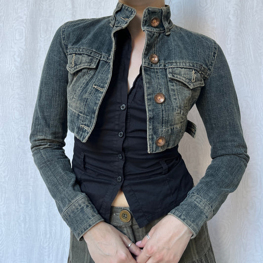 Vintage 00s Downtown Cropped Denim Jacket (XS)
