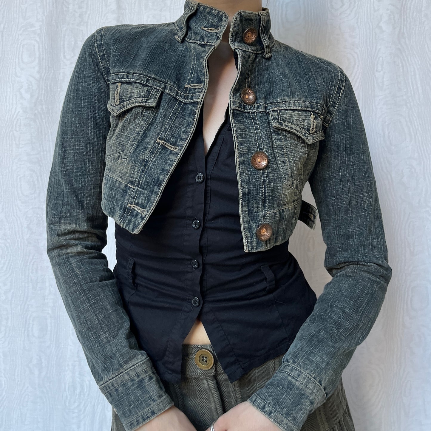 Vintage 00s Downtown Cropped Denim Jacket (XS)