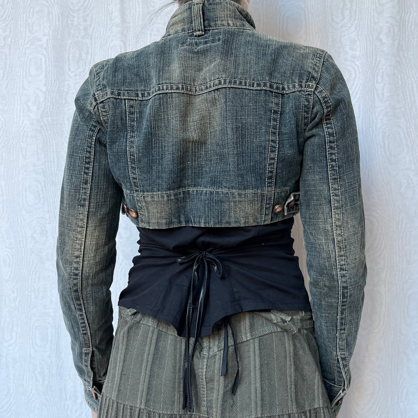 Vintage 00s Downtown Cropped Denim Jacket (XS)
