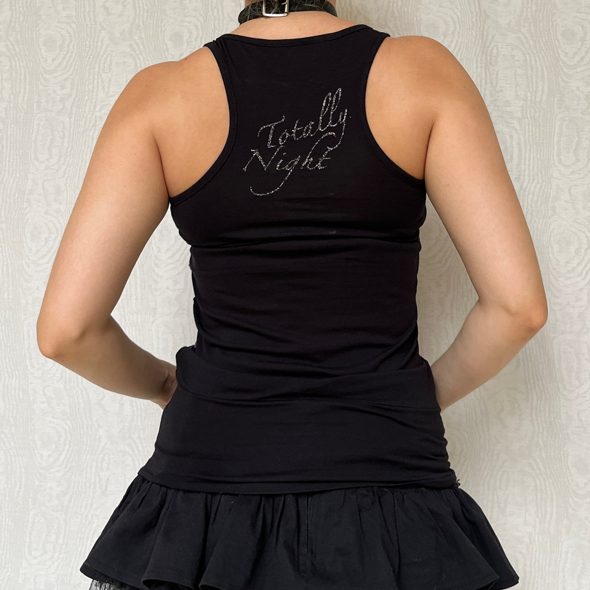 Vintage 00s Clubwear Sleeze Sequin Black & Purple Tank Top (S)
