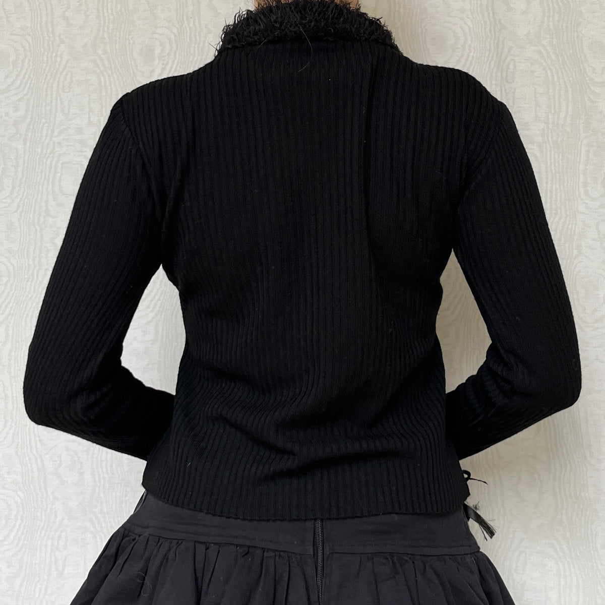 Vintage 00s Deadstock Faux Fur Trim Neck & Sleeves Knit Top (S/M)