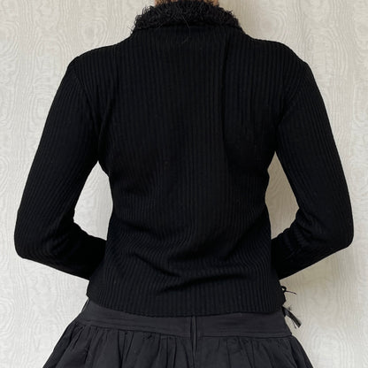 Vintage 00s Deadstock Faux Fur Trim Neck & Sleeves Knit Top (S/M)