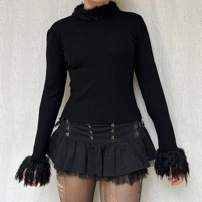 Vintage 00s Deadstock Faux Fur Trim Neck & Sleeves Knit Top (S/M)