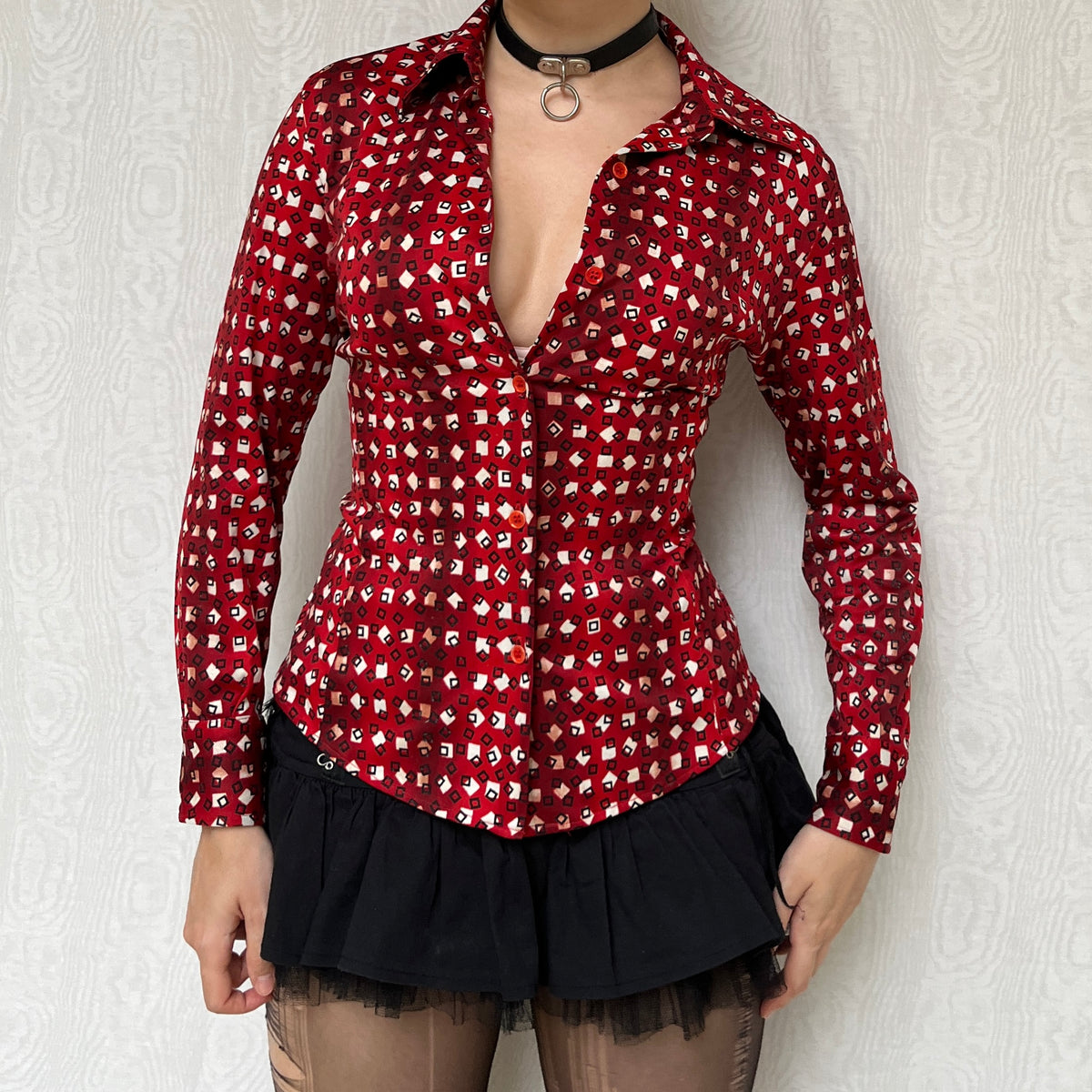 Vintage 00s Eclectic Office Siren Lond Sleeve Top (S/M)