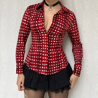 Vintage 00s Eclectic Office Siren Lond Sleeve Top (S/M)