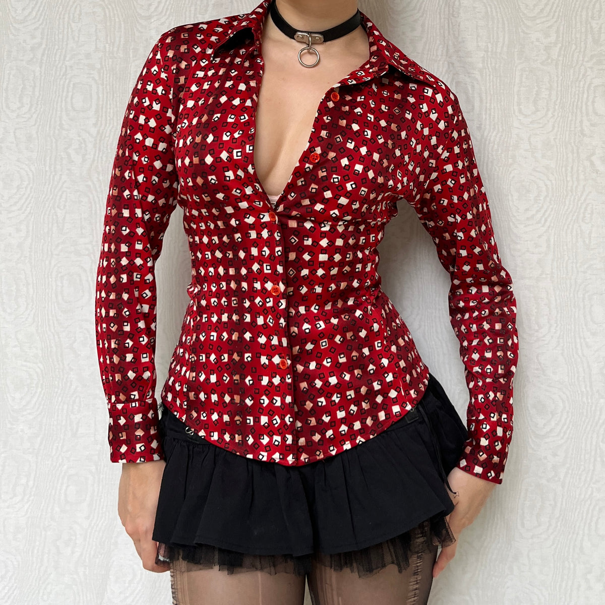 Vintage 00s Eclectic Office Siren Lond Sleeve Top (S/M)