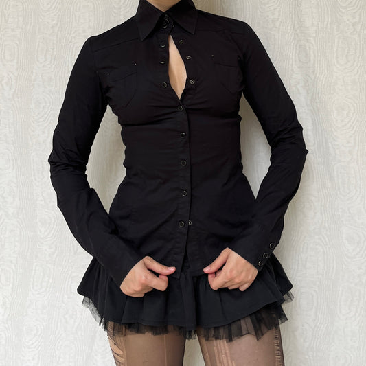 Vintage 00s Office Siren Black Button Up Top (S)