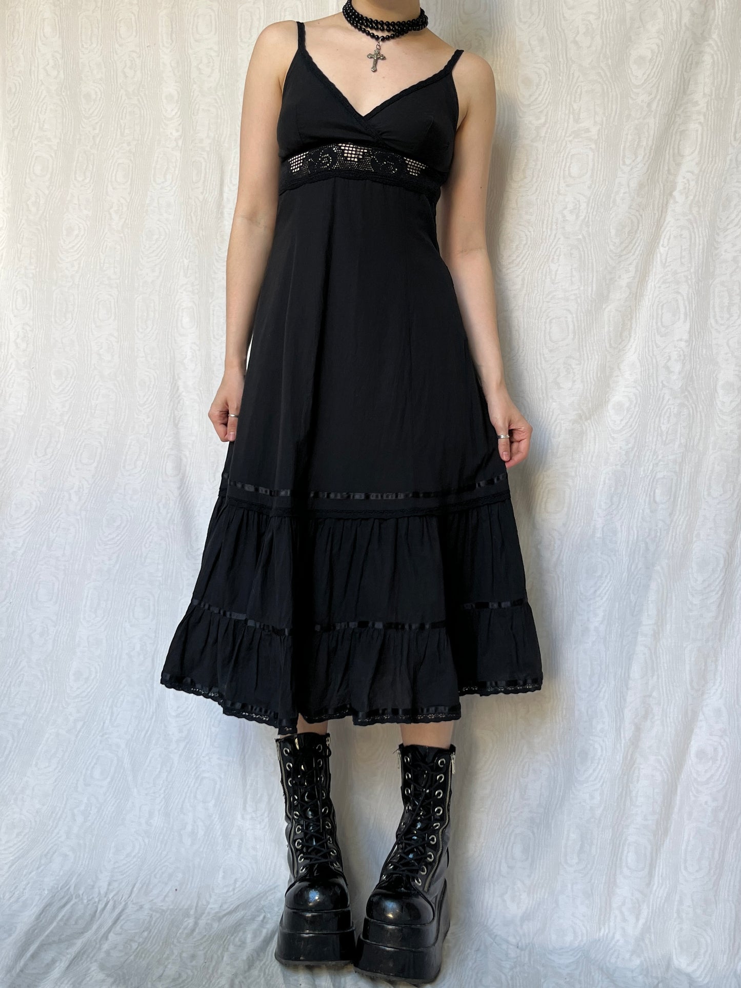 Vintage 00s Grunge Black Midi Dress (S)