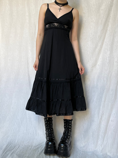 Vintage 00s Grunge Black Midi Dress (S)