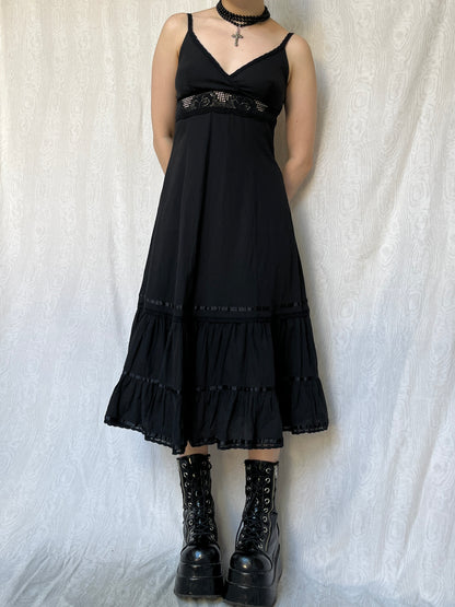 Vintage 00s Grunge Black Midi Dress (S)