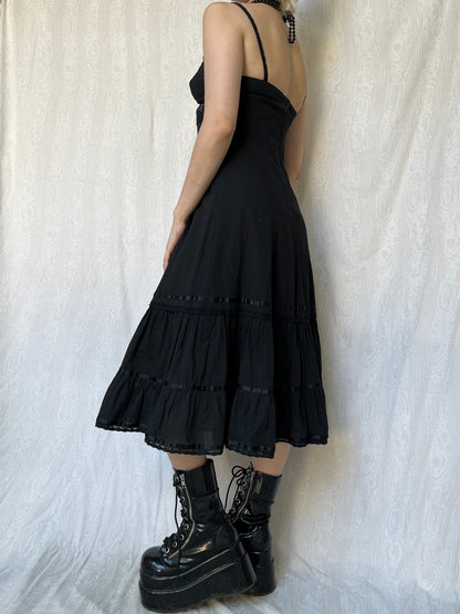 Vintage 00s Grunge Black Midi Dress (S)