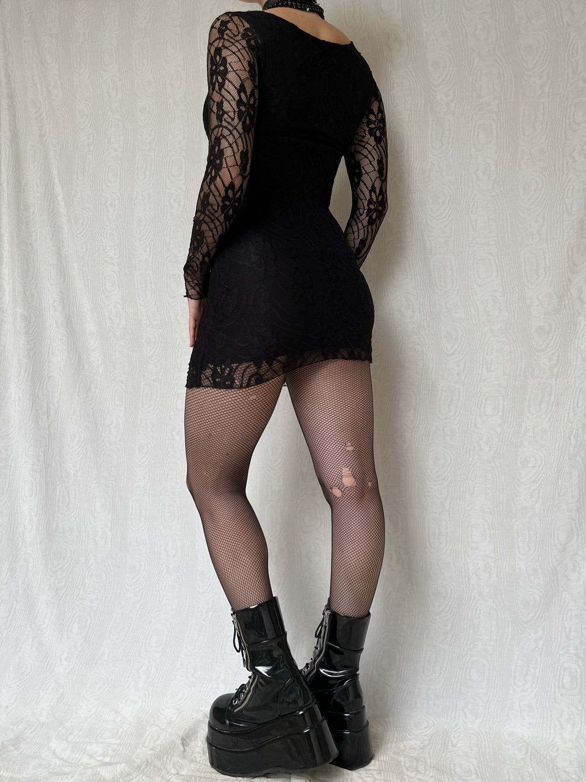 Vintage Romantic Goth Black Overlay Lace Dress (S)