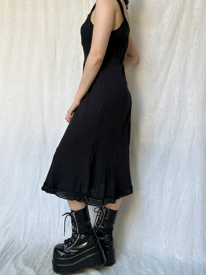 Vintage 00s Grunge Fairy Black Midi Dress (S)