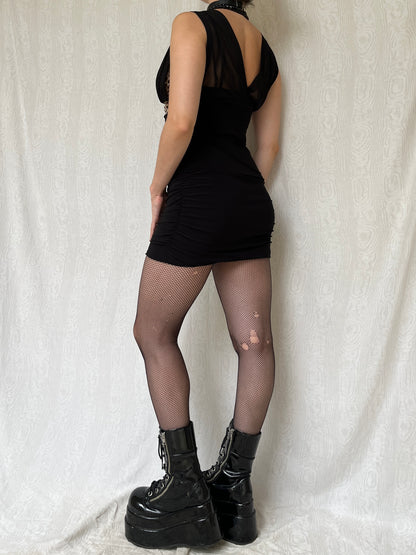 Vintage 00s Clubwear Leopard Bust Ruched Mini Dress (M)