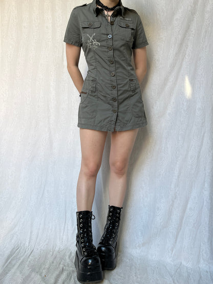 Vintage 00s Grunge Cargo Mini Dress (S)