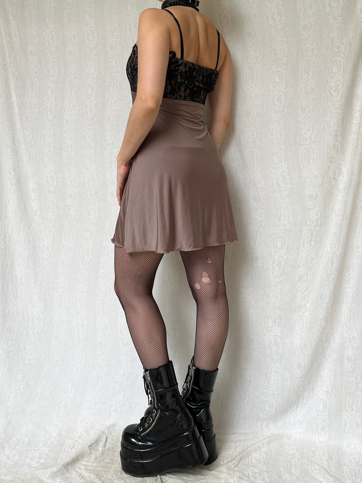 Vintage 00s Romantic Goth Mini Babydoll Dress w Lace Bust (S/M)