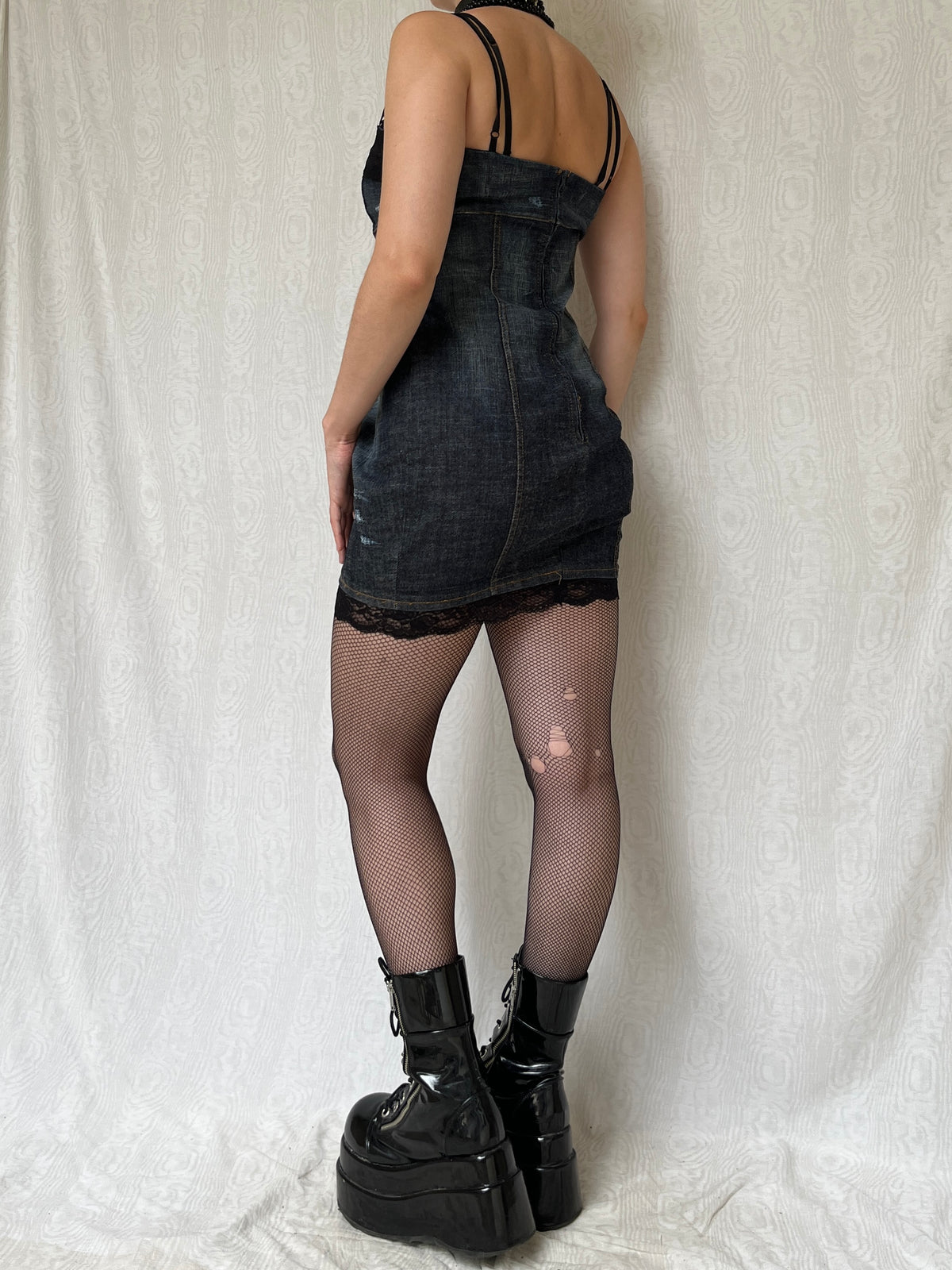 Vintage 00s Sleaze Denim Balloon Mini Dress (S)
