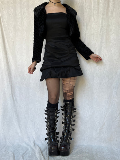 Vintage 00s Gothic Prom Queen Balloon Mini Dress (S)