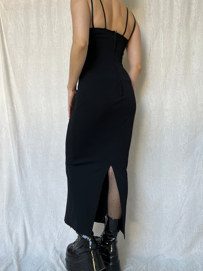 Vintage 00s Gothic Prom Black Maxi Dress (S)
