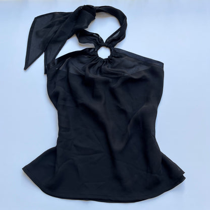Vintage 00s Clubwear Black Halter Top (S/M)