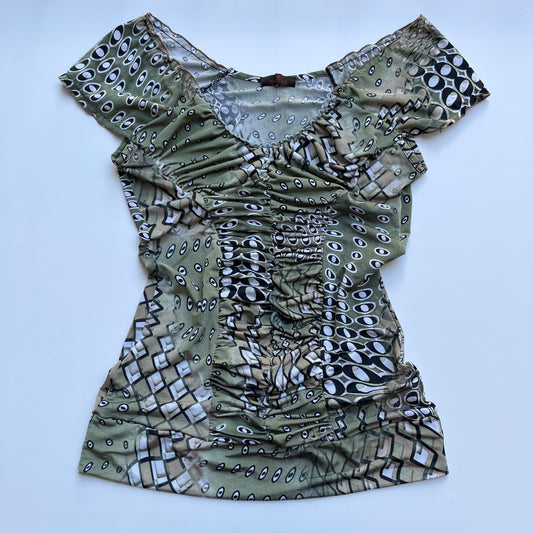 Vintage 00s Eclectic Graphic Blouse (S)