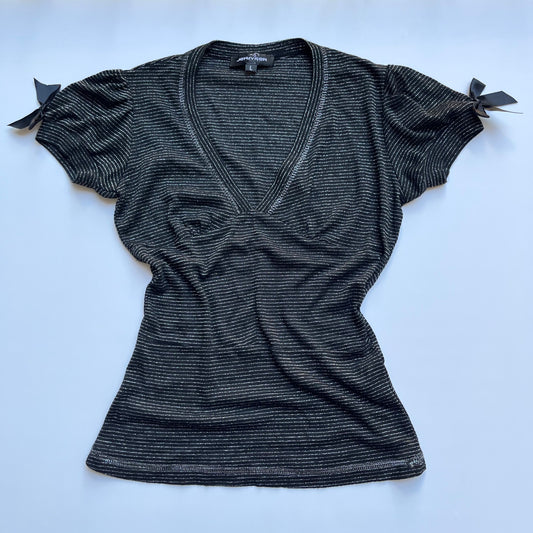Vintage 00s Dark Coquette Striped Blouse (S)