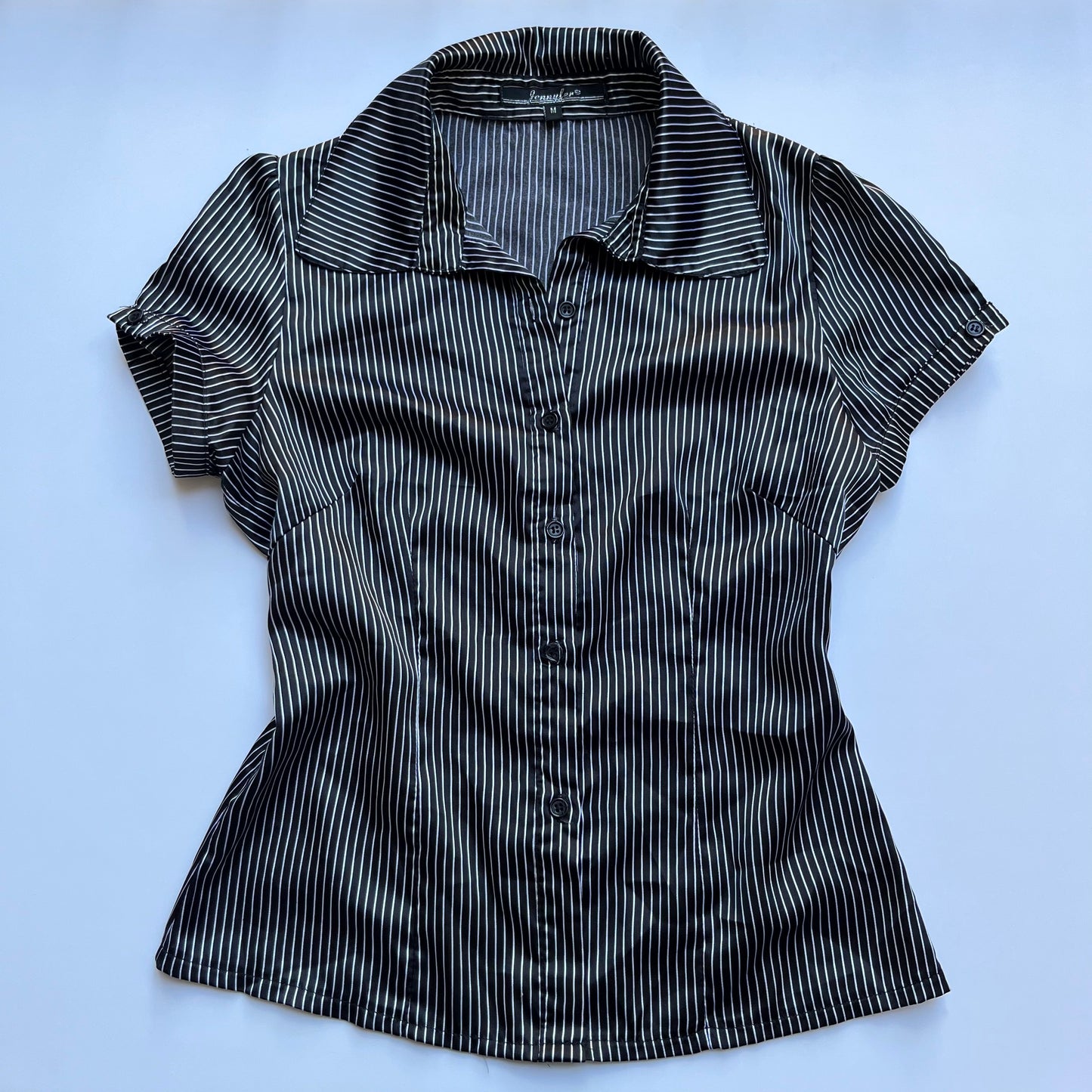 Vintage 00s Office Siren Striped Button Up Top (S/M)