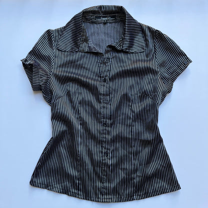 Vintage 00s Office Siren Striped Button Up Top (S/M)