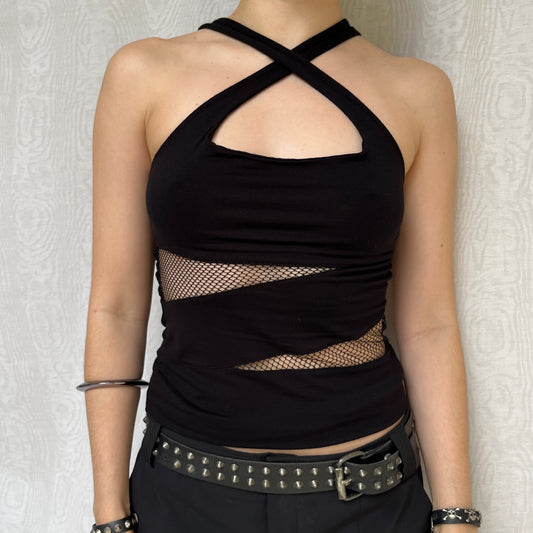 Vintage 00s Clubwear Stretchy Black Top (S)