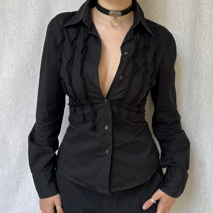 Vintage 00s 0ffice Siren Black Long Sleeve Button-Up (M/L)