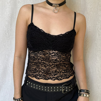 Vintage 00s Black Lace Cami Top (S/M)