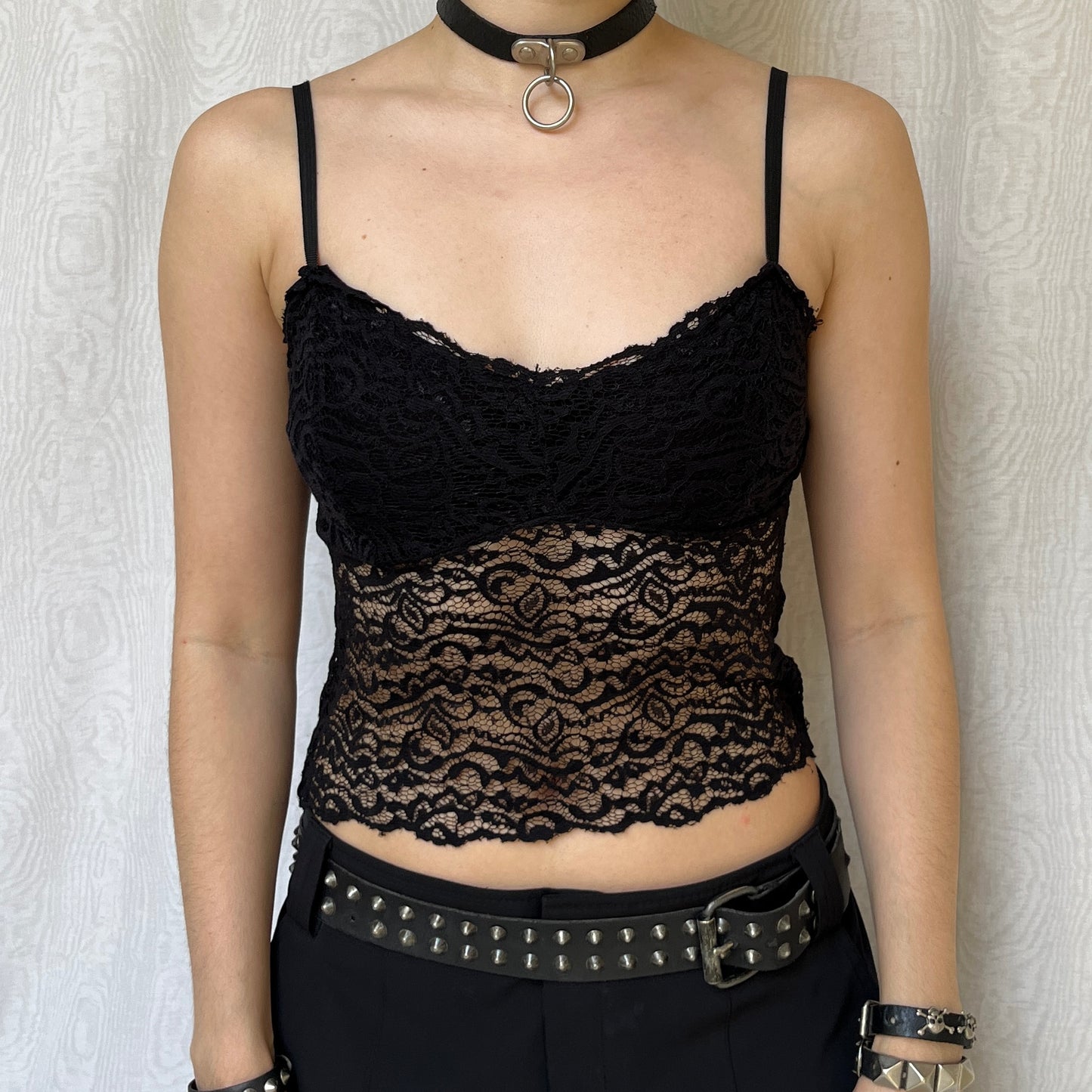 Vintage 00s Black Lace Cami Top (S/M)