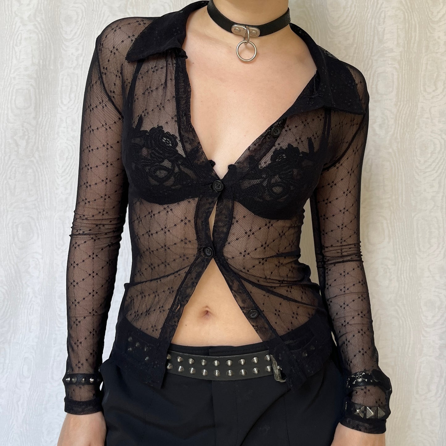 Vintage 00s Clubwear Mesh Button-Up (XS/S)