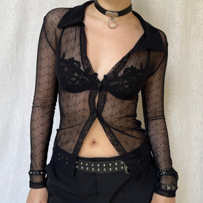 Vintage 00s Clubwear Mesh Button-Up (XS/S)