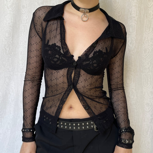 Vintage 00s Clubwear Mesh Button-Up (XS/S)