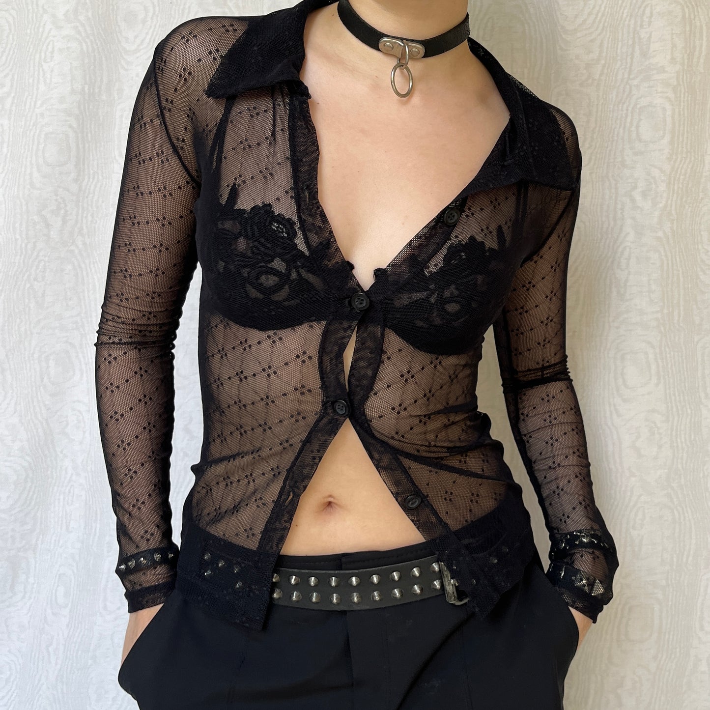 Vintage 00s Clubwear Mesh Button-Up (XS/S)