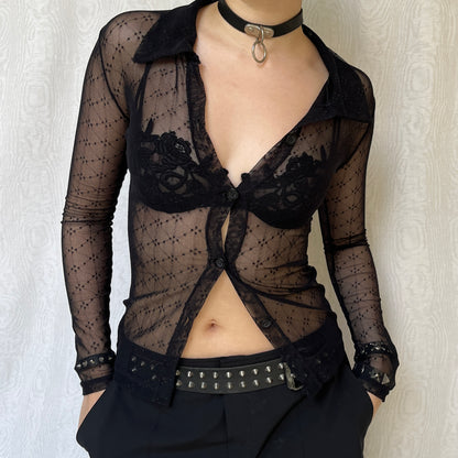 Vintage 00s Clubwear Mesh Button-Up (XS/S)