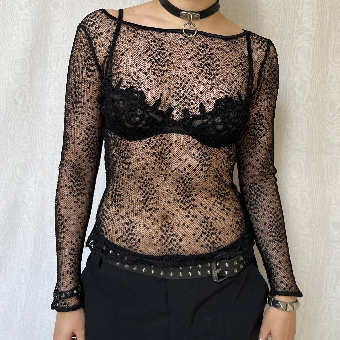 Vintage 00s Clubwear Black Mesh Top (M)