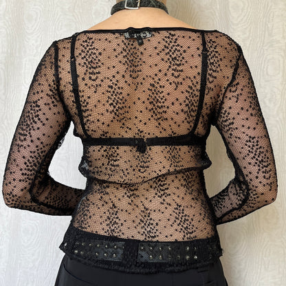 Vintage 00s Clubwear Black Mesh Top (M)