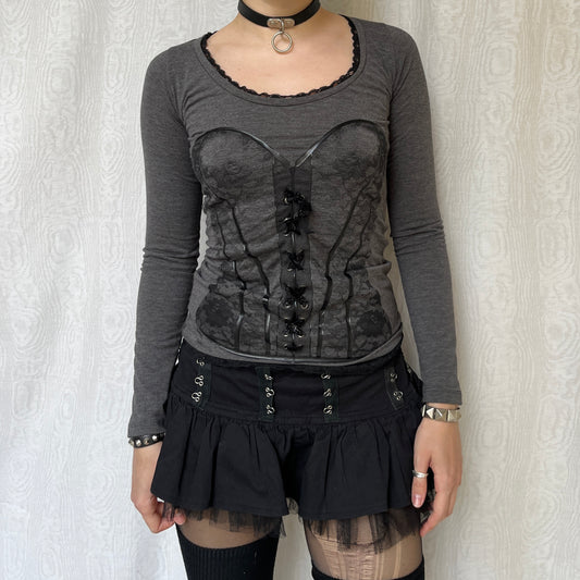 Vintage 00s Eclectic Graphic Corset Top (S)