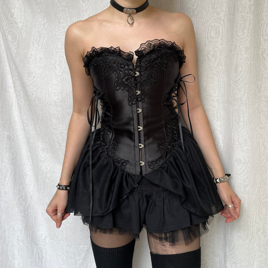 Vintage 00s Romantic Goth Black Corset (XS/S)