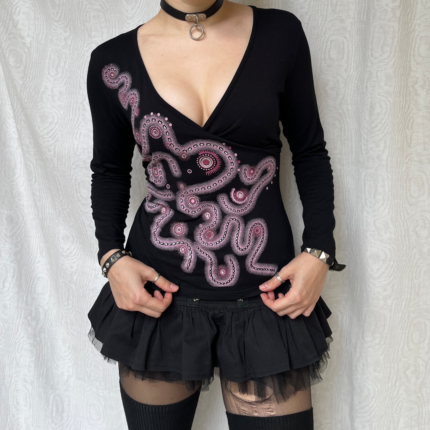 Vintage 00s Eclectic Graphic Long Sleeve Top (M/L)